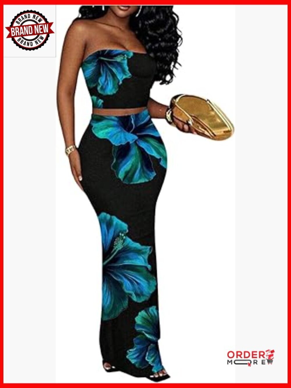 Women's 2 Pc Floral Tube Top & Bodycon Maxi Skirt Set S
